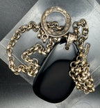 Vintage Sterling Silver Chain Necklace with Black Glass Pendant - 18"