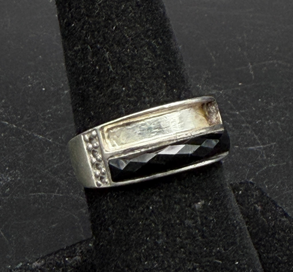 Vintage Sterling Silver Black Onyx and CZ Ring - Size 7 AS IS