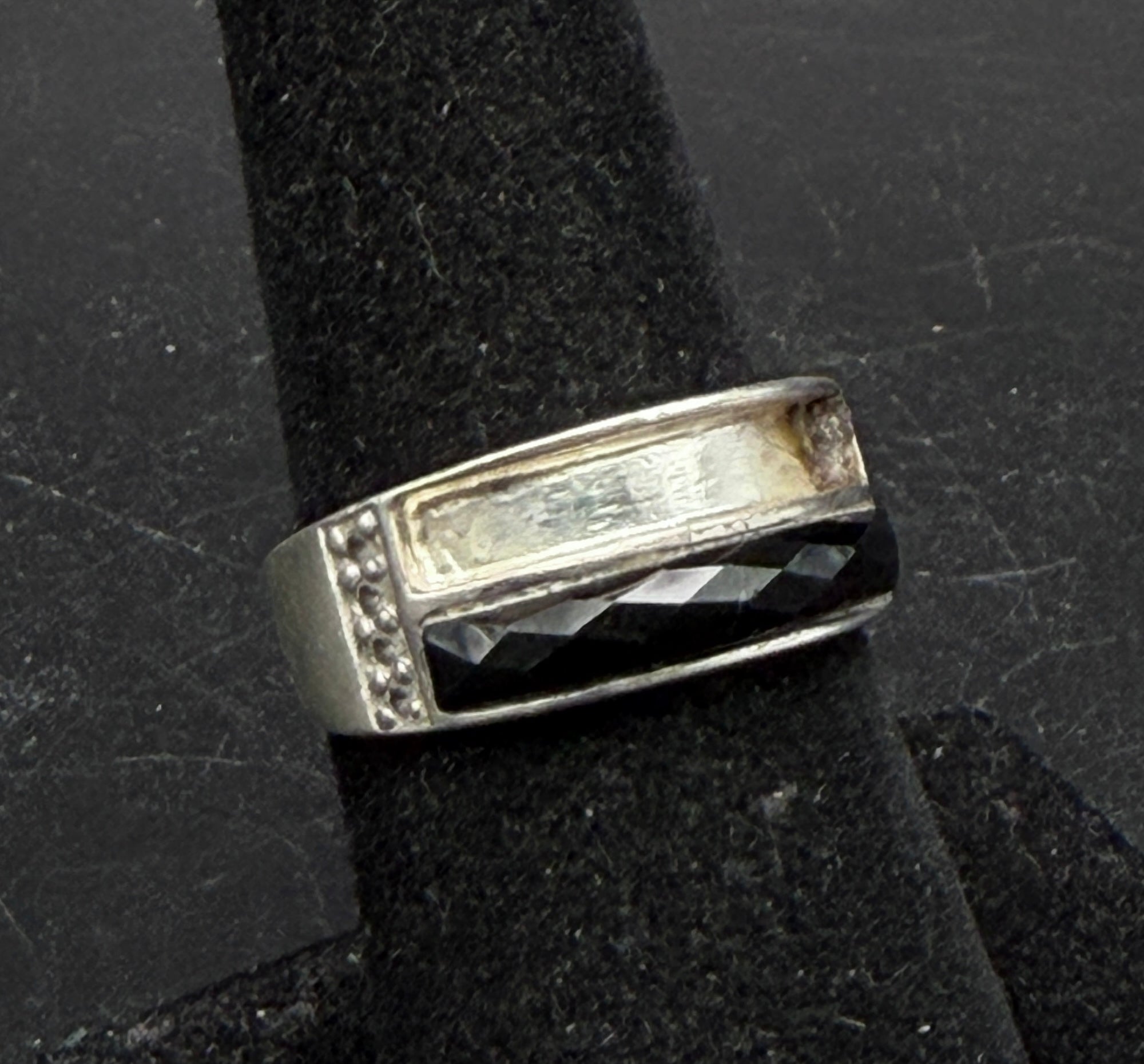 Vintage Sterling Silver Black Onyx and CZ Ring - Size 7 AS IS