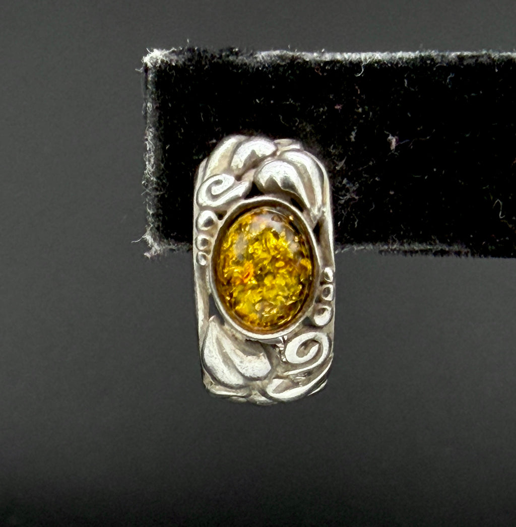 Vintage Amber Sterling Silver Huggie Earrings