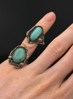 Vintage Handmade Turquoise Sterling Silver Abstract Knuckle Ring - Size 2.75