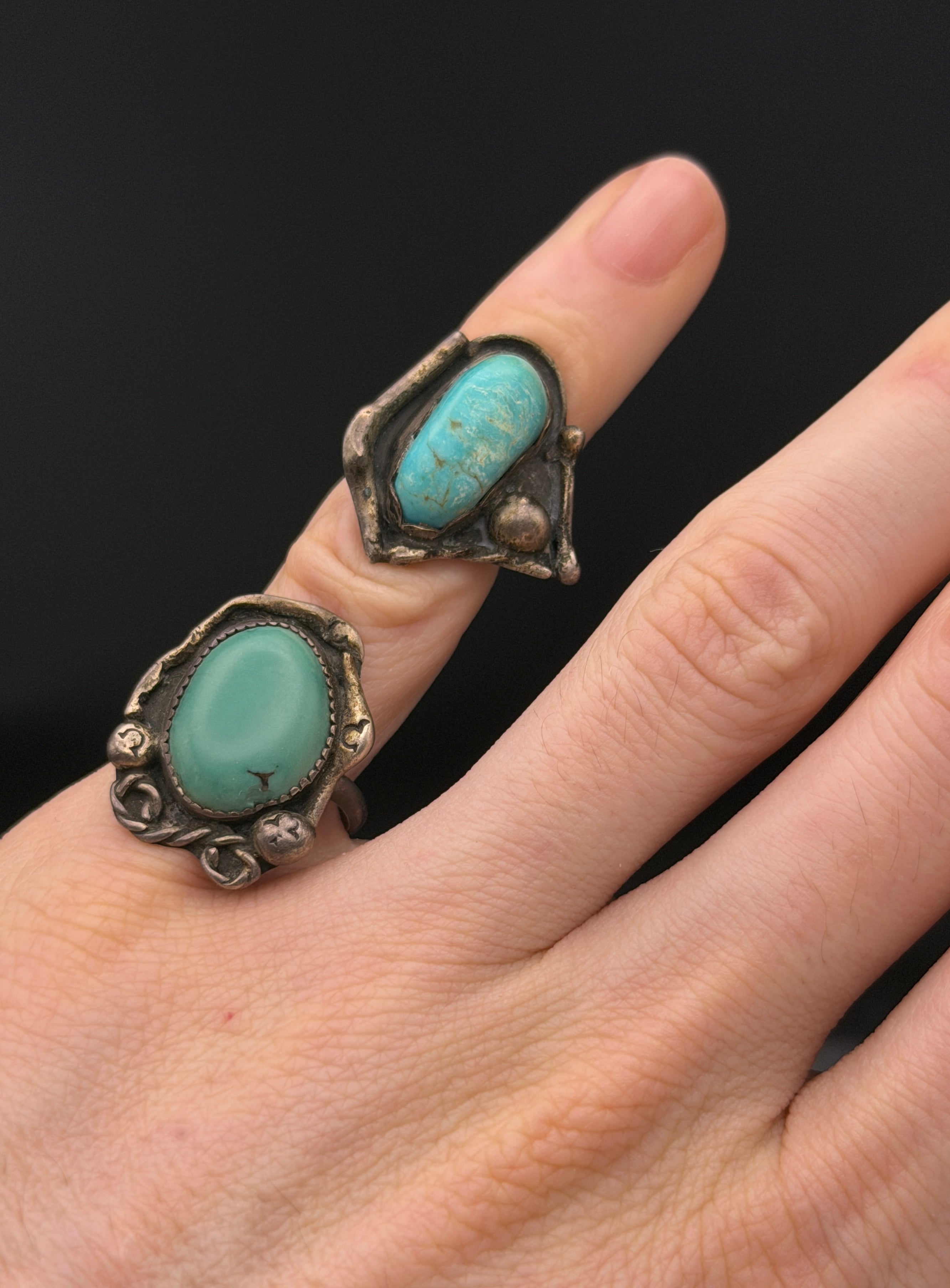 Vintage Handmade Turquoise Sterling Silver Abstract Knuckle Ring - Size 2.75