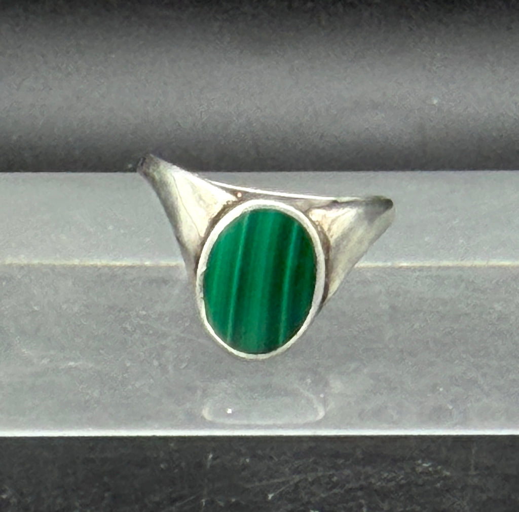 Vintage Malachite Inlaid Sterling Silver Ring - Size 6.5