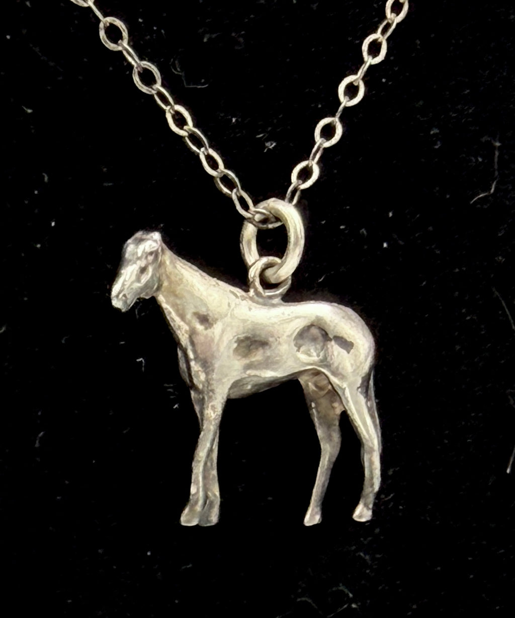 Vintage Sterling Silver Horse Pendant Chain Necklace - 18"