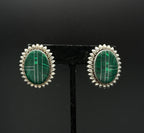 Vintage Sterling Silver Inlaid Imitation Malachite Earrings