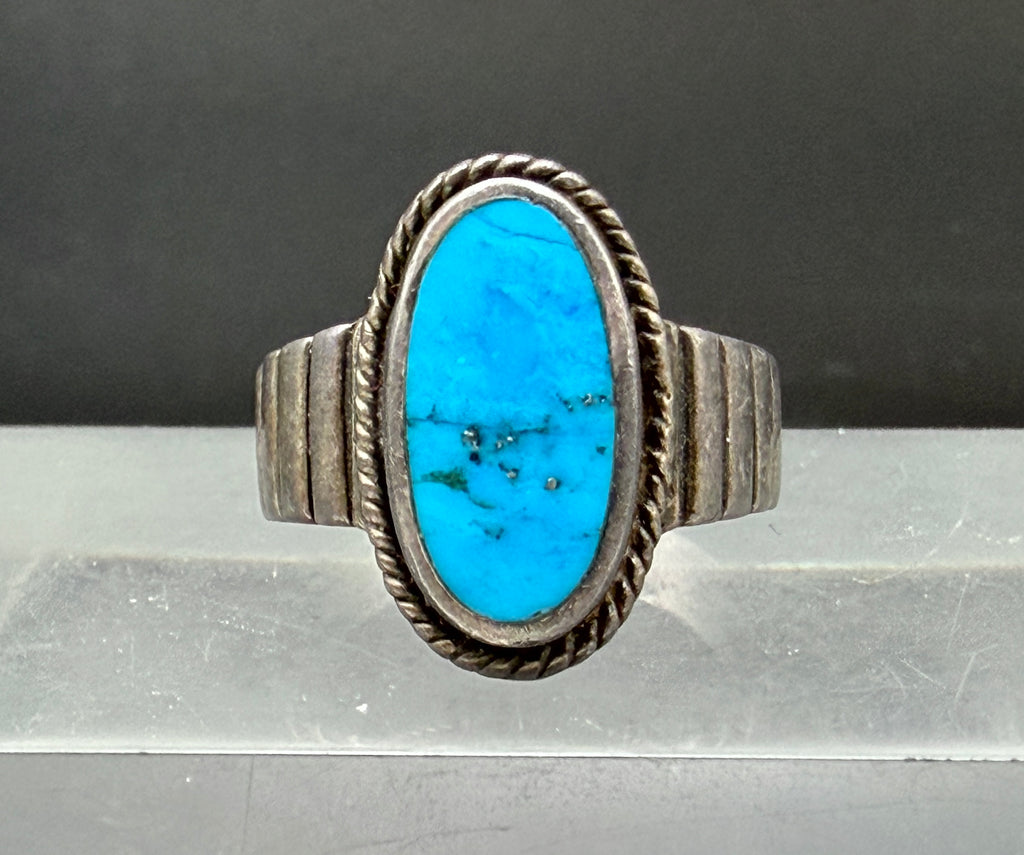 Vintage Turquoise with Pyrite Sterling Silver Ring - Size 9.25