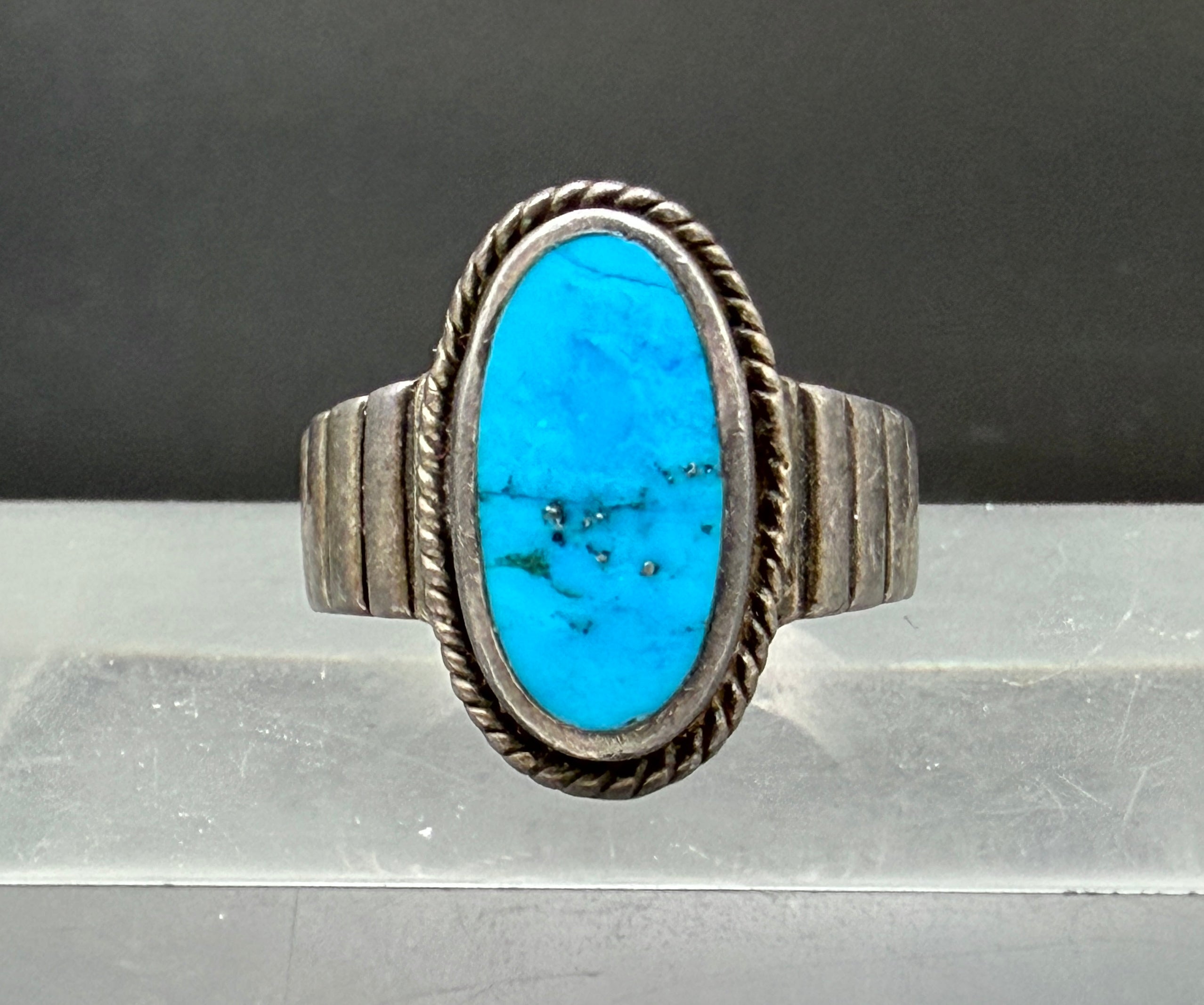 Vintage Turquoise with Pyrite Sterling Silver Ring - Size 9.25