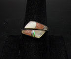 Julius Burbank - Vintage Handmade Sterling Silver Inlaid Bypass Ring - Adjustable Size