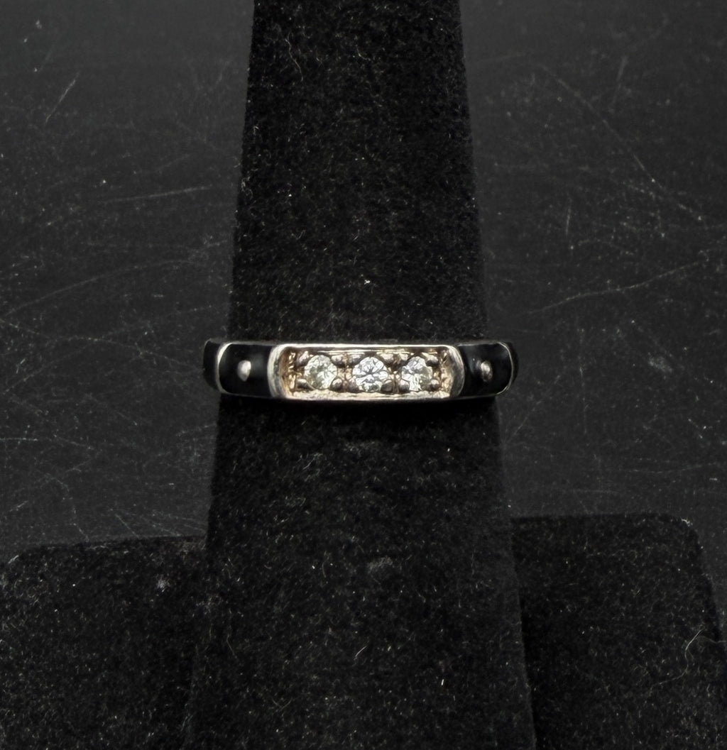Ross-Simons - Vintage Sterling Silver CZ and Enamel Ring - Size 6