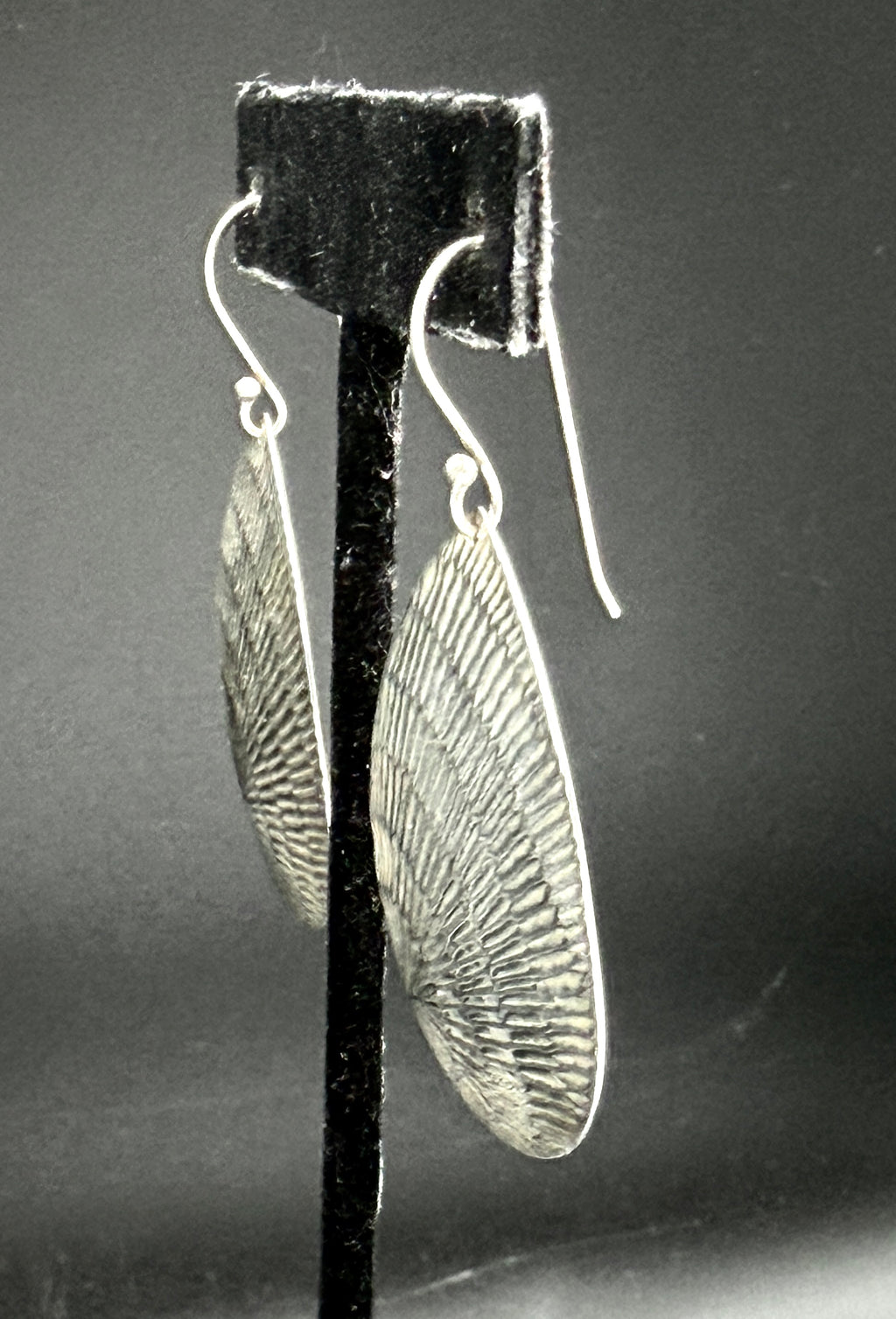 Vintage Sterling Silver Shell Texture Dangle Earrings