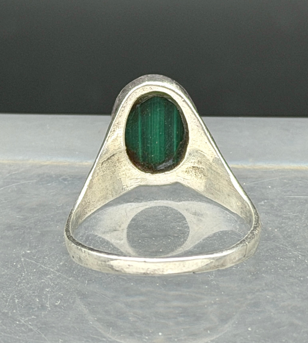 Vintage Malachite Inlaid Sterling Silver Ring - Size 6.5