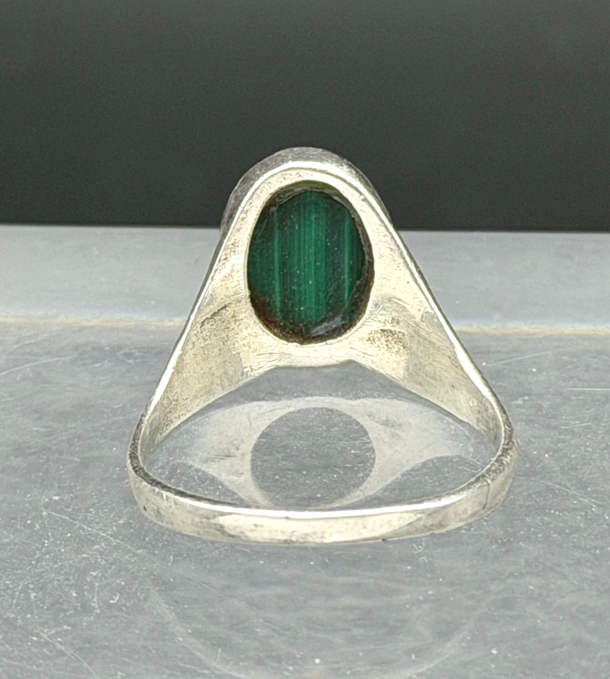 Vintage Malachite Inlaid Sterling Silver Ring - Size 6.5
