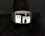 Vintage Handcrafted Sterling Silver Inlaid Pueblo "Storyteller" Ring - Size 10.75