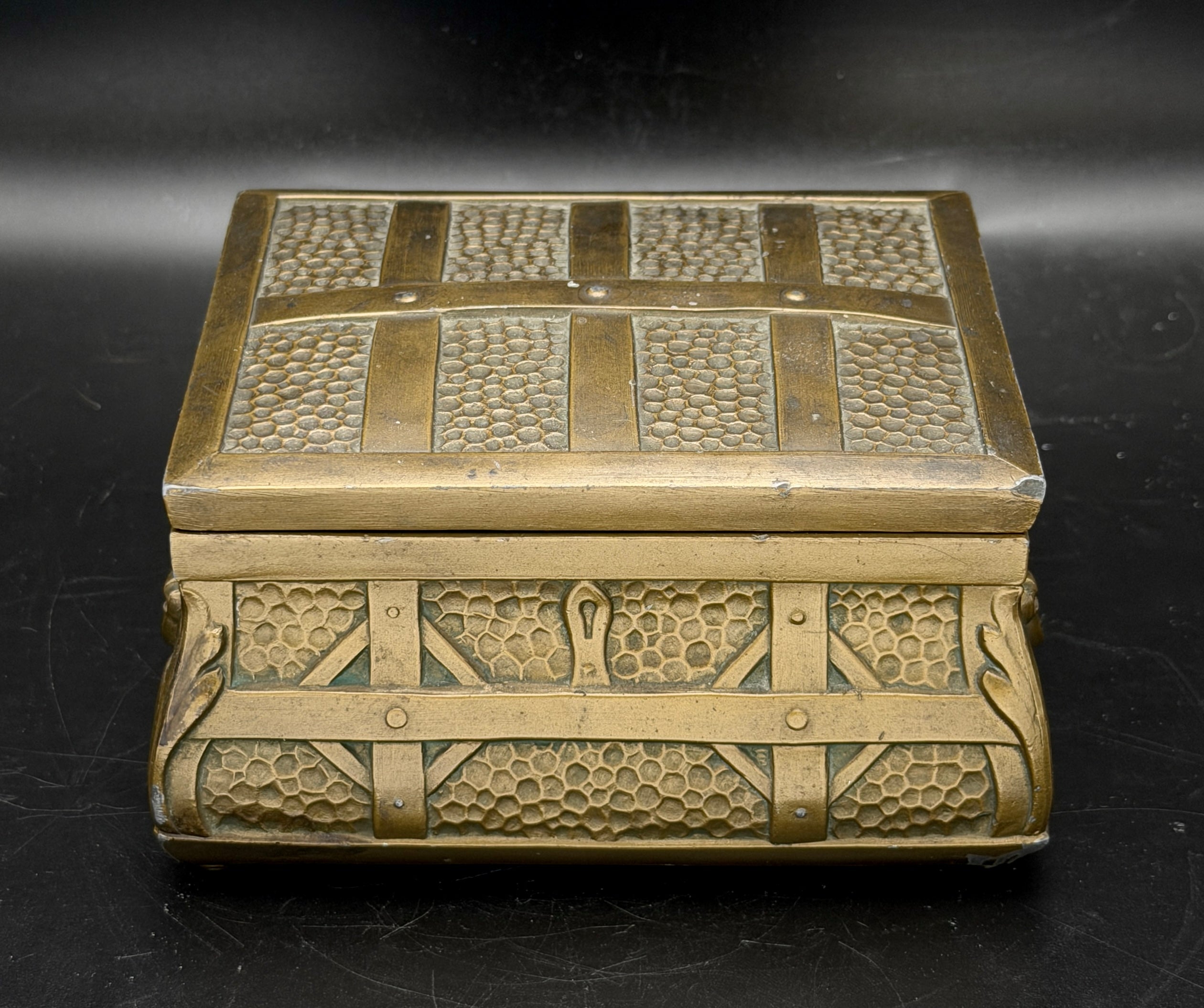 Vintage Bronze Tone Metal Pirate Chest Cigarette Box