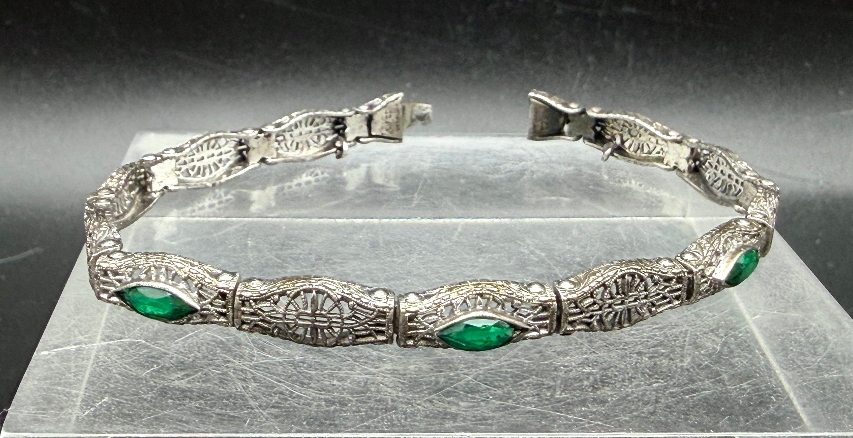 Antique Art Deco Sterling Silver Filigree Style Bracelet - 7.25" BROKEN CLASP