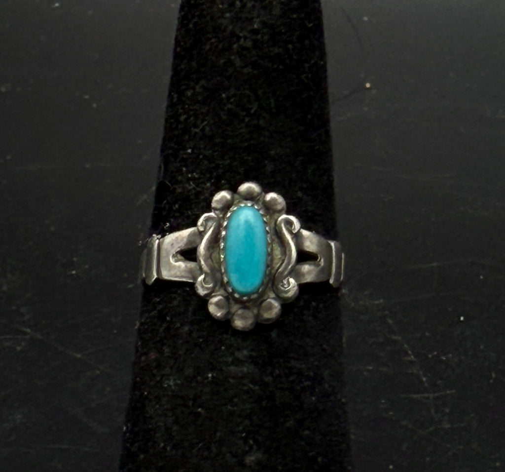 Vintage Southwestern Style Turquoise Sterling Silver Ring - Size 5