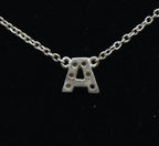 Vintage Sterling Silver "A" Monogram Rhinestone Pendant Chain Necklace - 16.25"