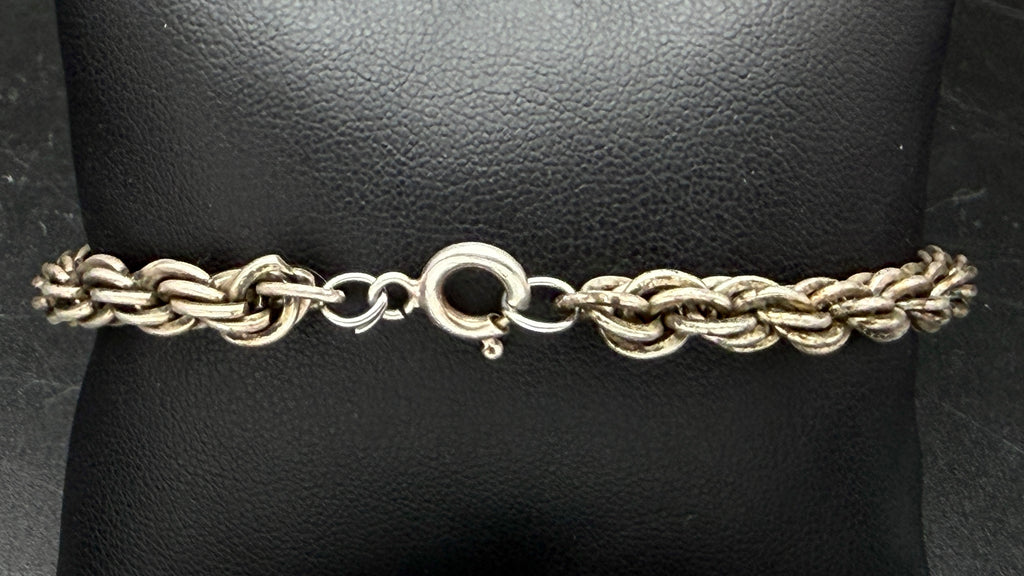 Vintage Sterling Silver Heavy Rope Link Bracelet - 8"