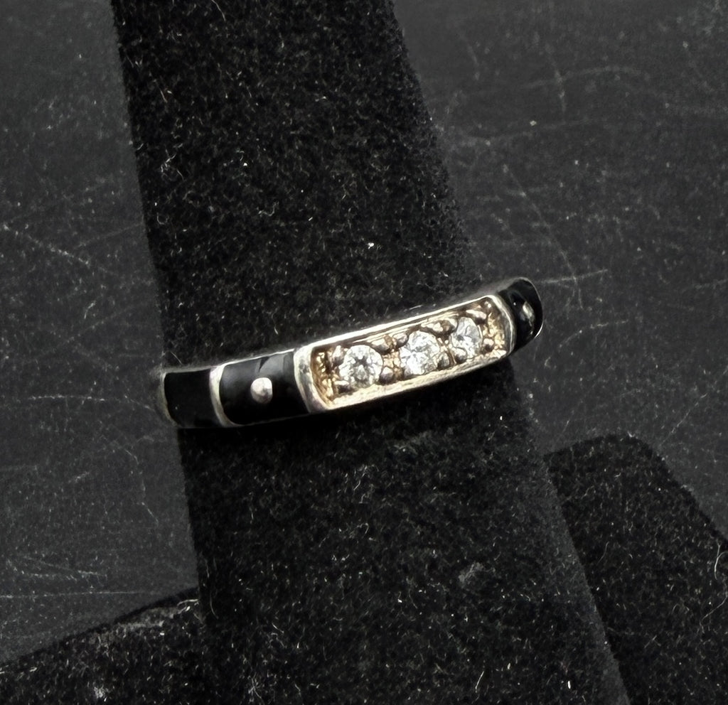 Ross-Simons - Vintage Sterling Silver CZ and Enamel Ring - Size 6