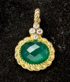 Judith Ripka- Vintage Green Onyx Gold Tone Sterling Silver CZ Pendant