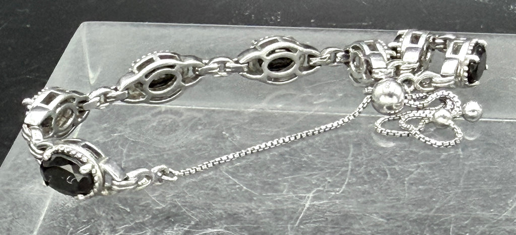 Vintage Black Diamond Sterling Silver Lariat Bracelet