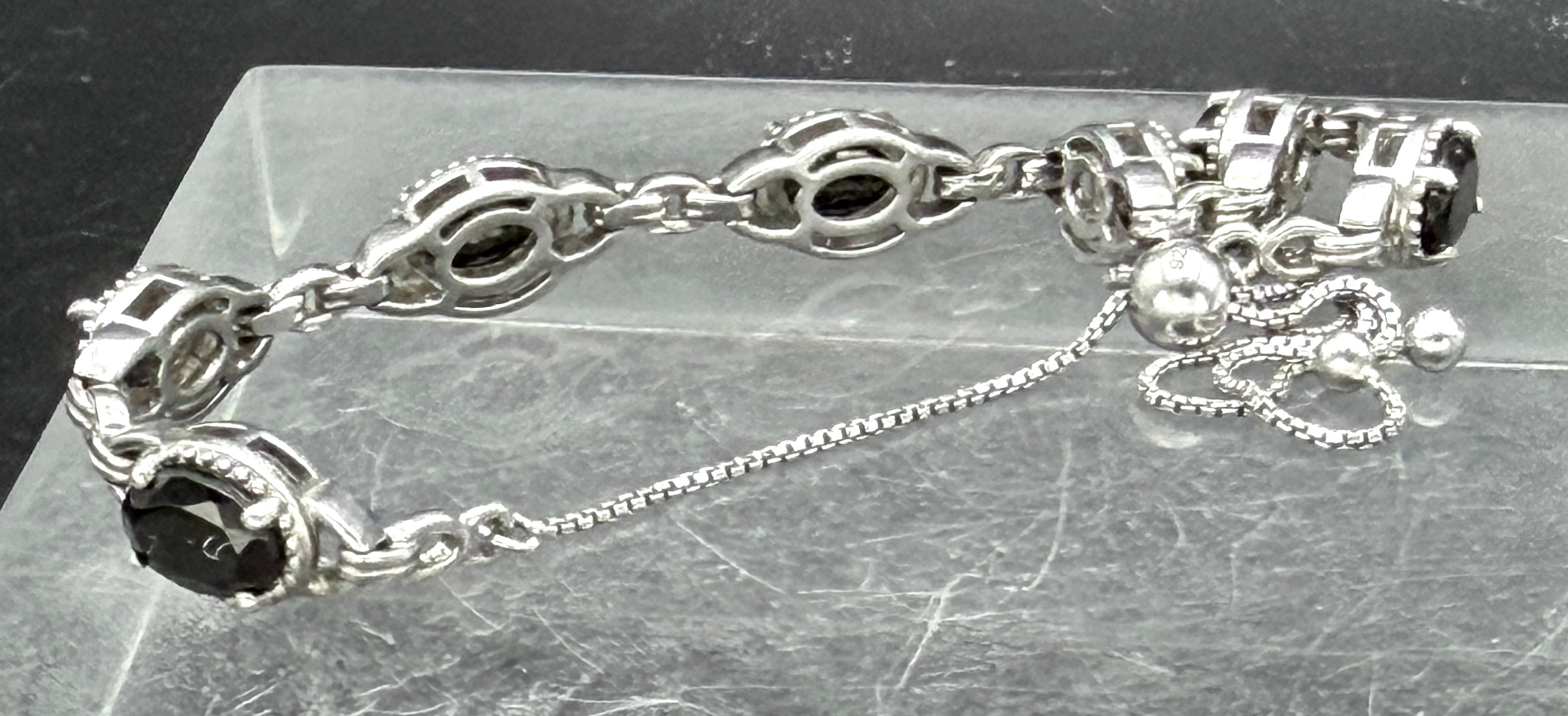 Vintage Black Diamond Sterling Silver Lariat Bracelet