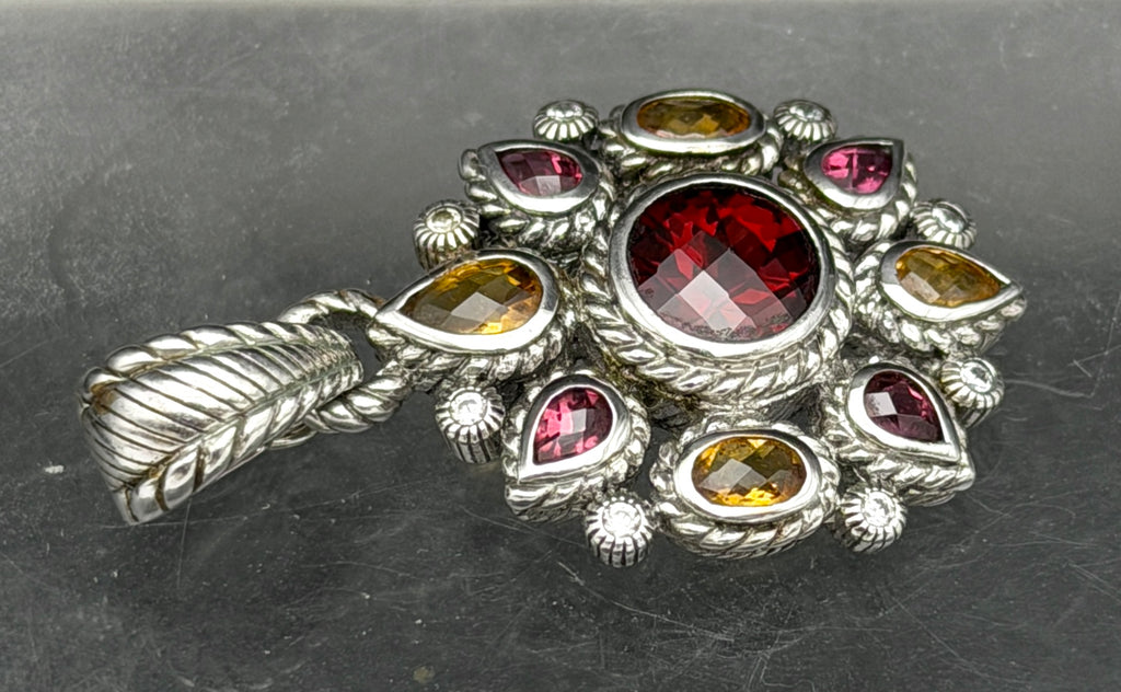 Judith Ripka - Vintage Garnets and Citrine Sterling Silver Pendant
