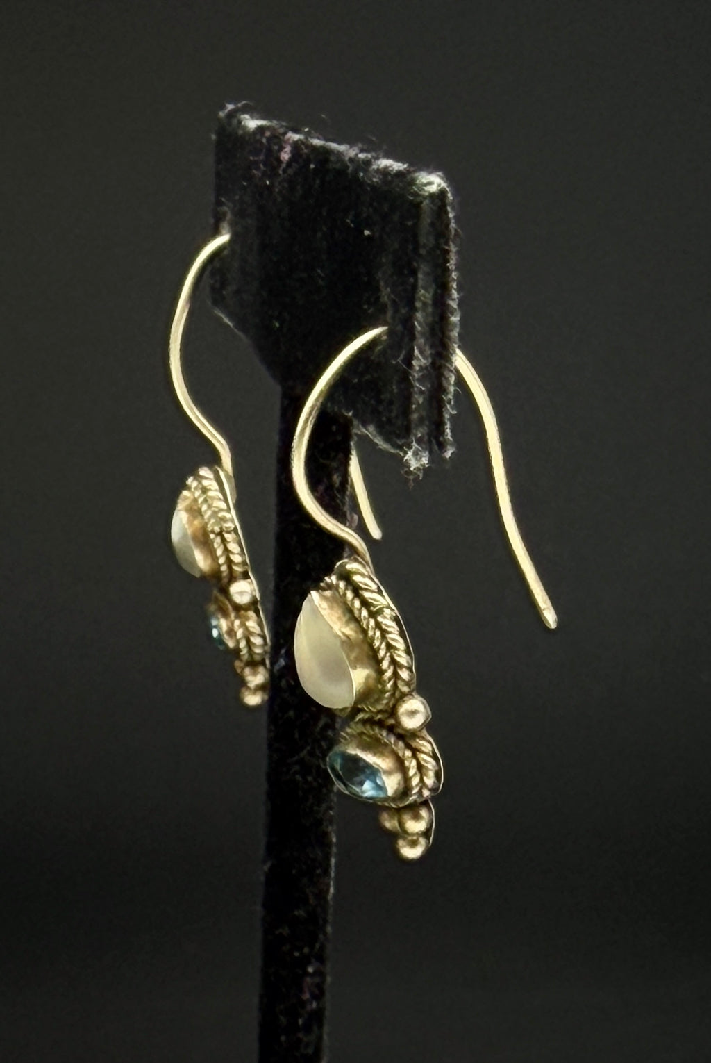 Vintage Handmade Moonstone and Blue Topaz Sterling Silver Earrings