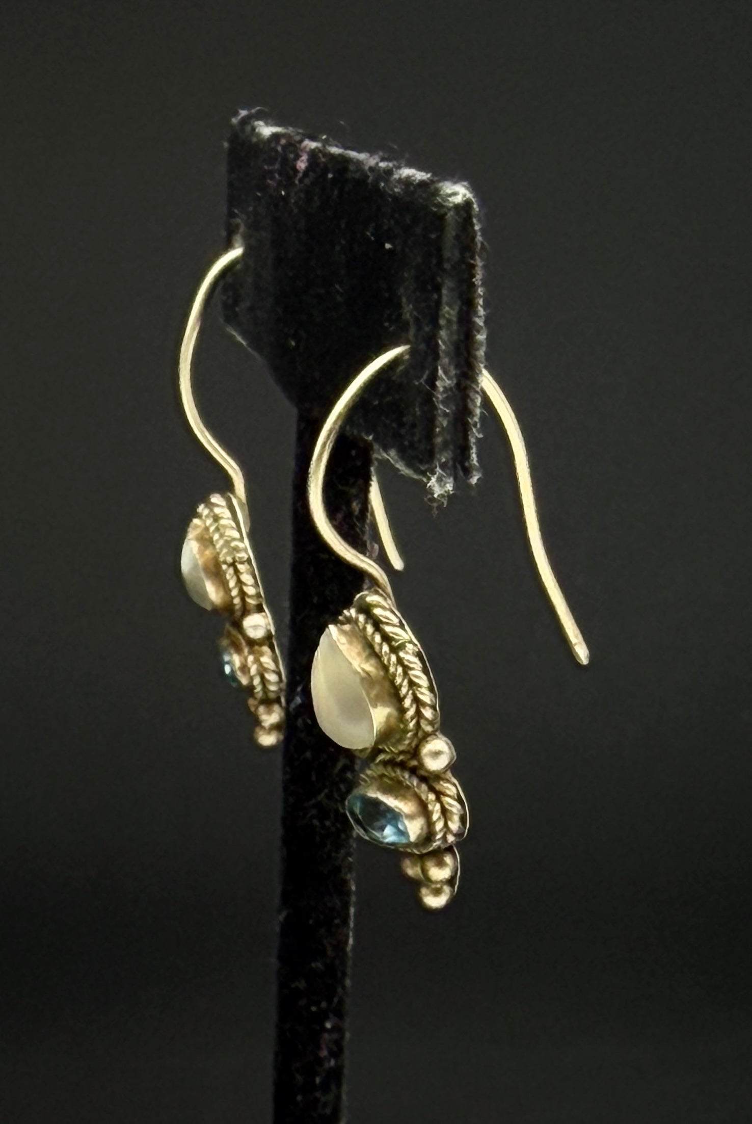 Vintage Handmade Moonstone and Blue Topaz Sterling Silver Earrings