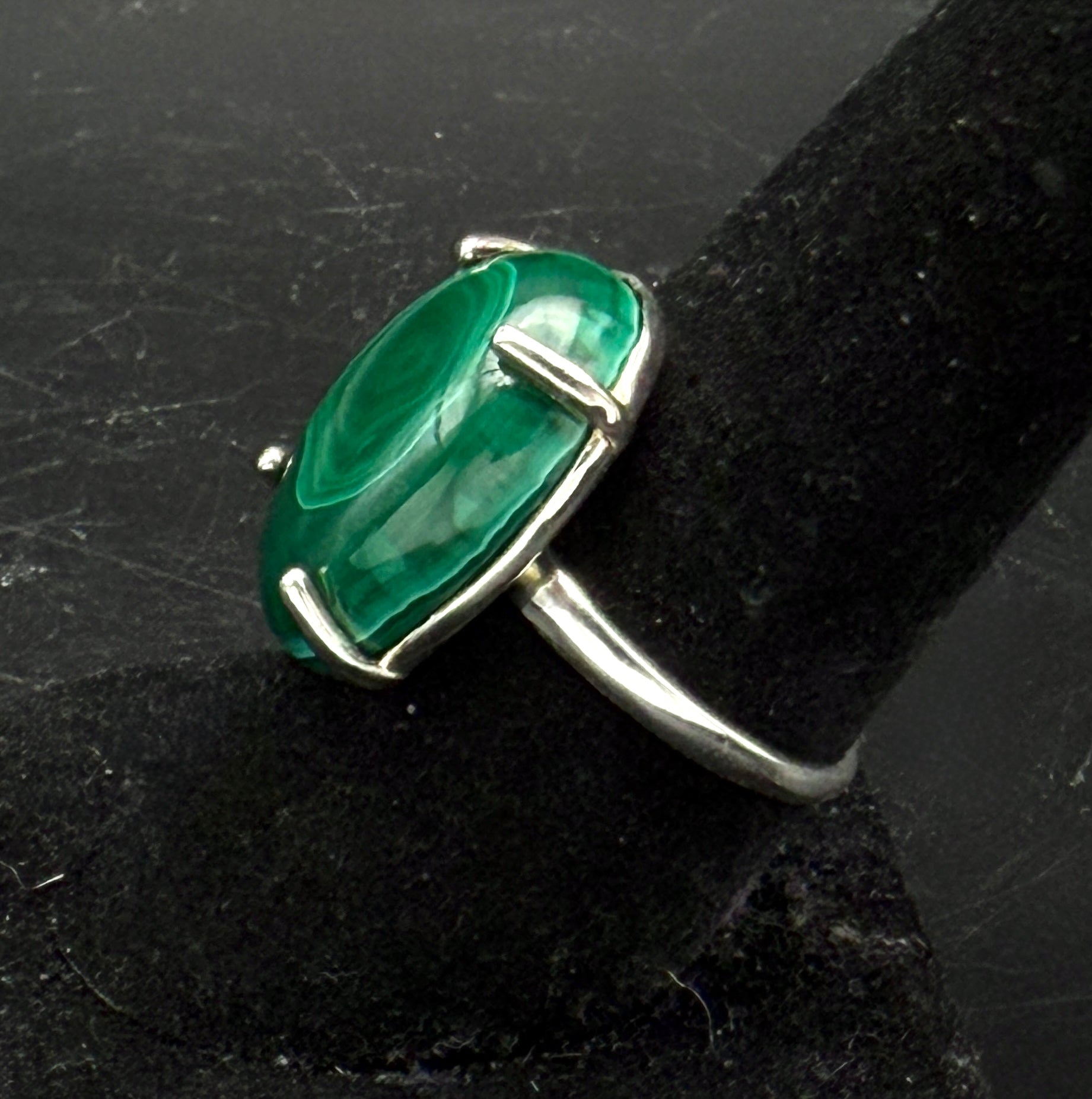 Vintage Malachite Sterling Silver Ring - Size 8