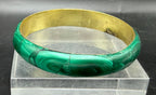 Vintage Handmade Malachite Inlaid Brass Wide Bangle Bracelet