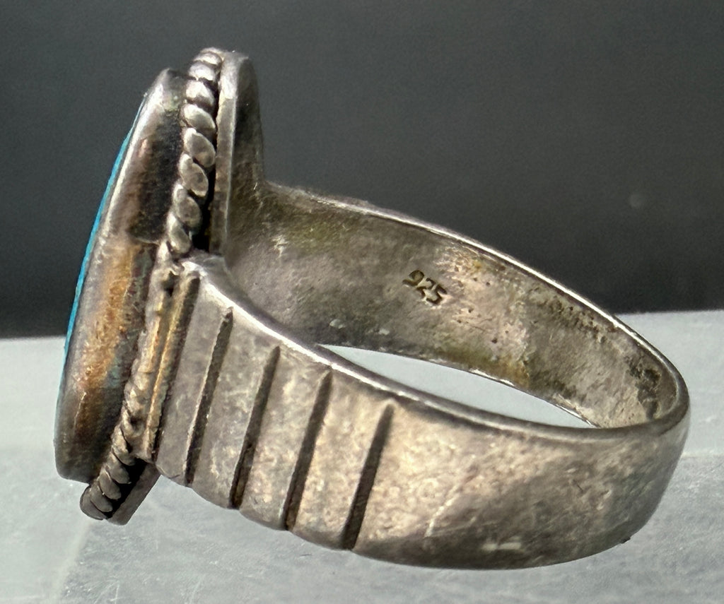 Vintage Turquoise with Pyrite Sterling Silver Ring - Size 9.25