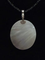 Vintage Abalone Shell Pendant Sterling Silver with Black Beaded Necklace- 36"