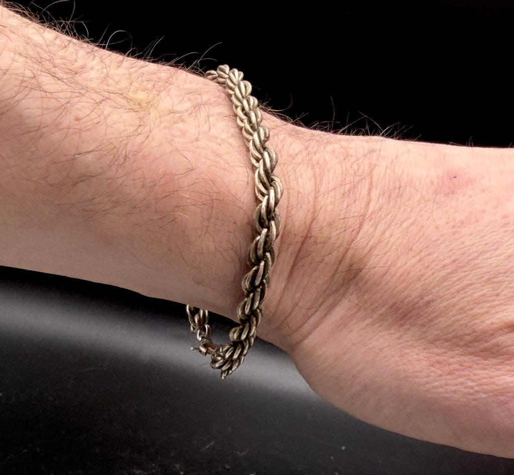 Vintage Sterling Silver Heavy Rope Link Bracelet - 8"