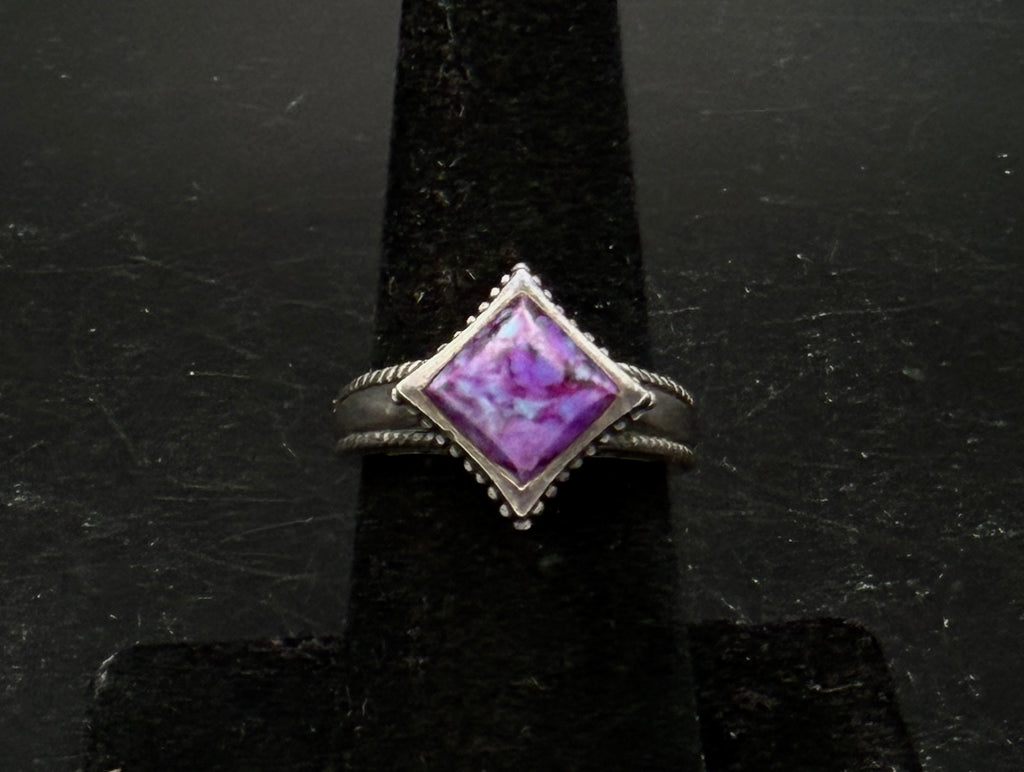 Vintage Purple Turquoise Sterling Silver Ring - Size 7