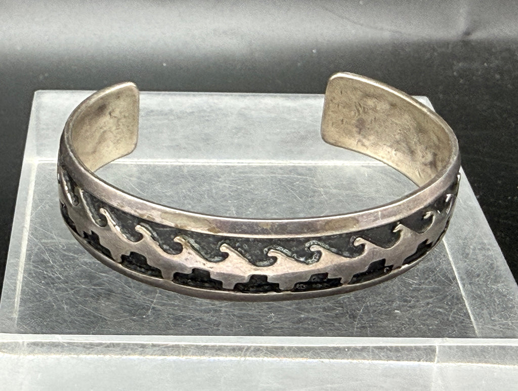 Vintage Handmade Southwestern Style Sterling Silver Overlay Cuff Bracelet