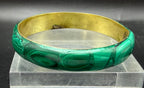 Vintage Handmade Malachite Inlaid Brass Wide Bangle Bracelet