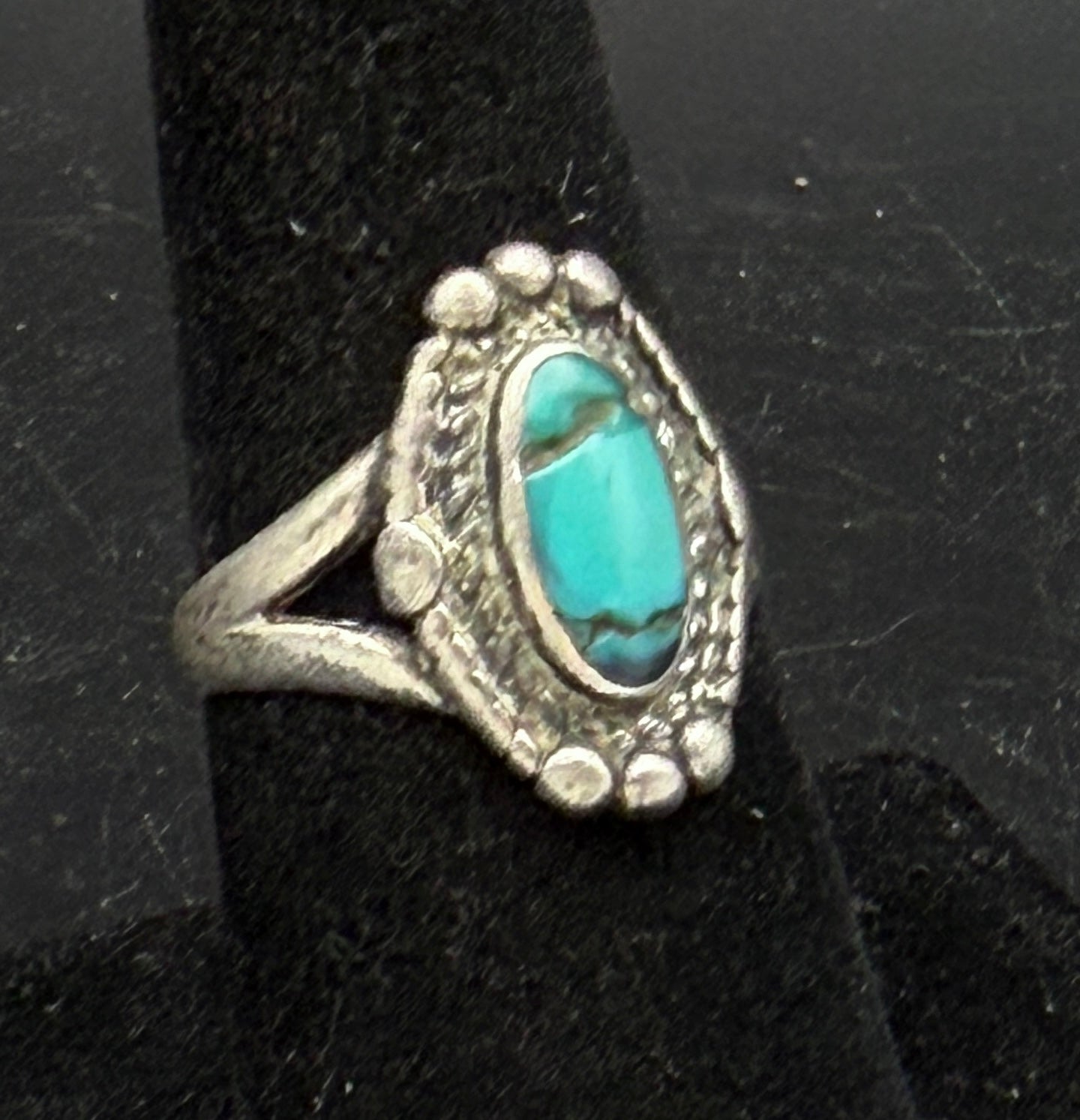 Vintage Handmade Turquoise Sterling Silver Ring - Size 7.5