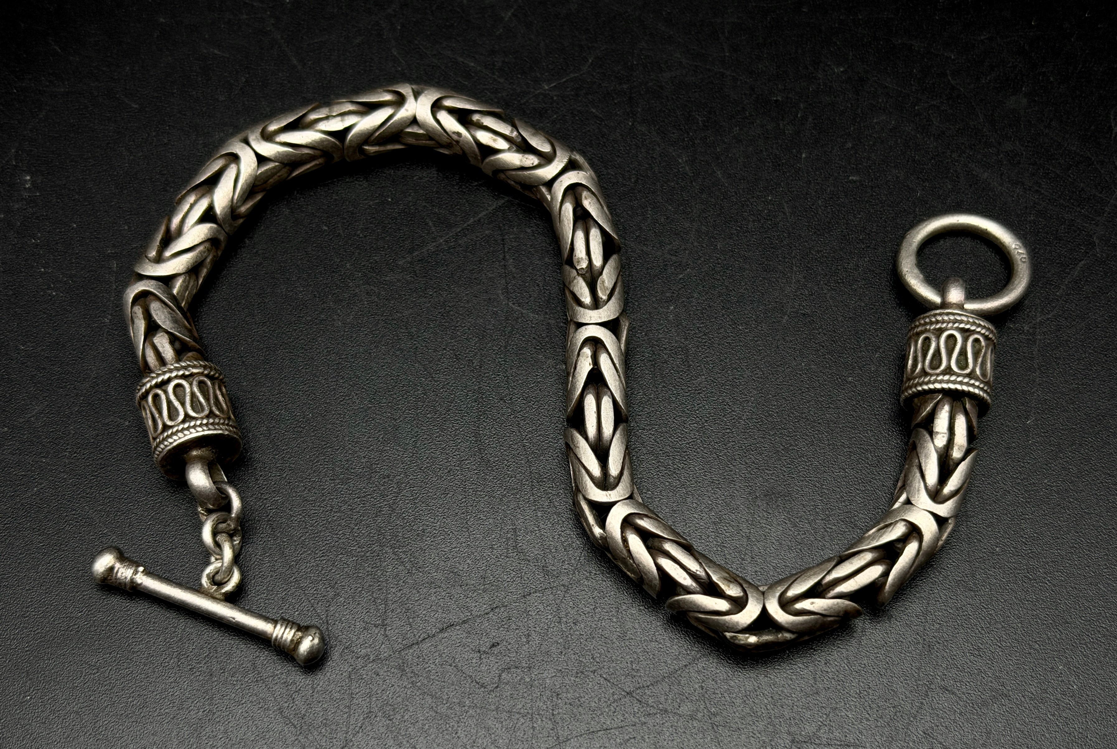Vintage Handmade HEAVY Sterling Silver Byazantine Link Bracelet - 9"