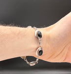 Vintage Handmade Black Onyx and Sterling Silver Links Bracelet - 8"