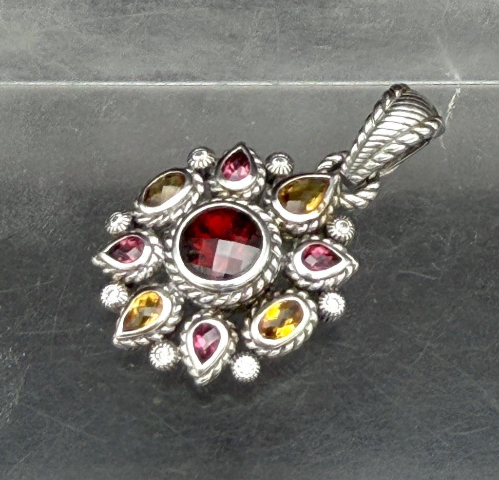 Judith Ripka - Vintage Garnets and Citrine Sterling Silver Pendant