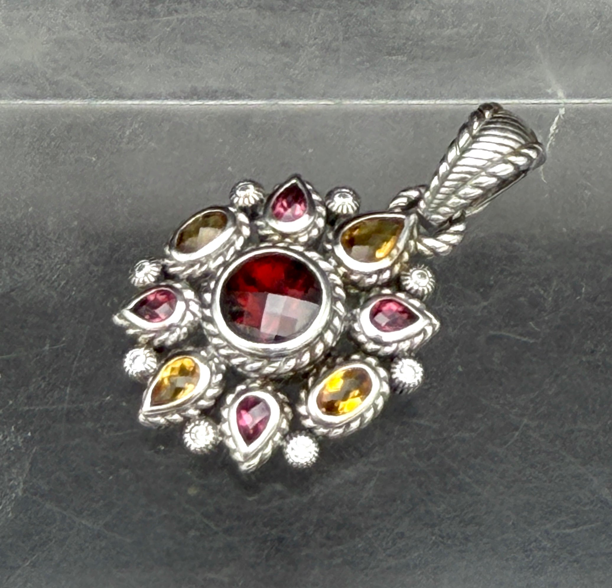Judith Ripka - Vintage Garnets and Citrine Sterling Silver Pendant