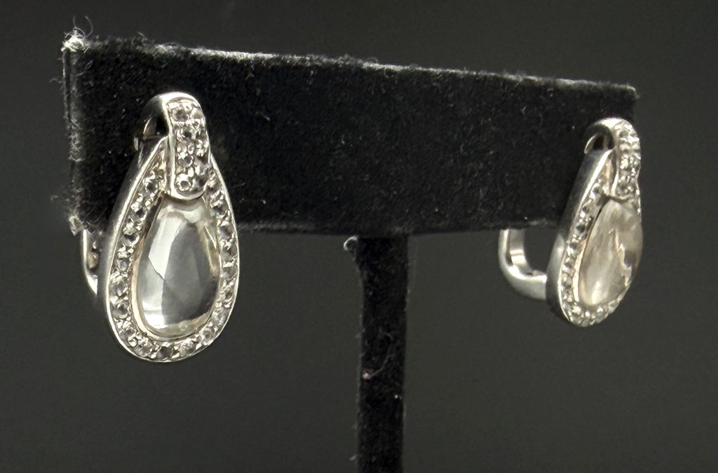 Vintage Sterling Silver Rock Crystal and Zircon Earrings