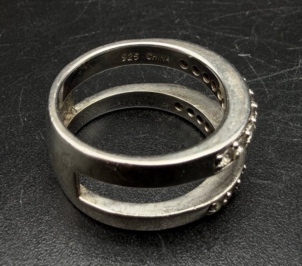 Vintage Sterling Silver Cubic Zirconia Double Band Ring - Size 5.75
