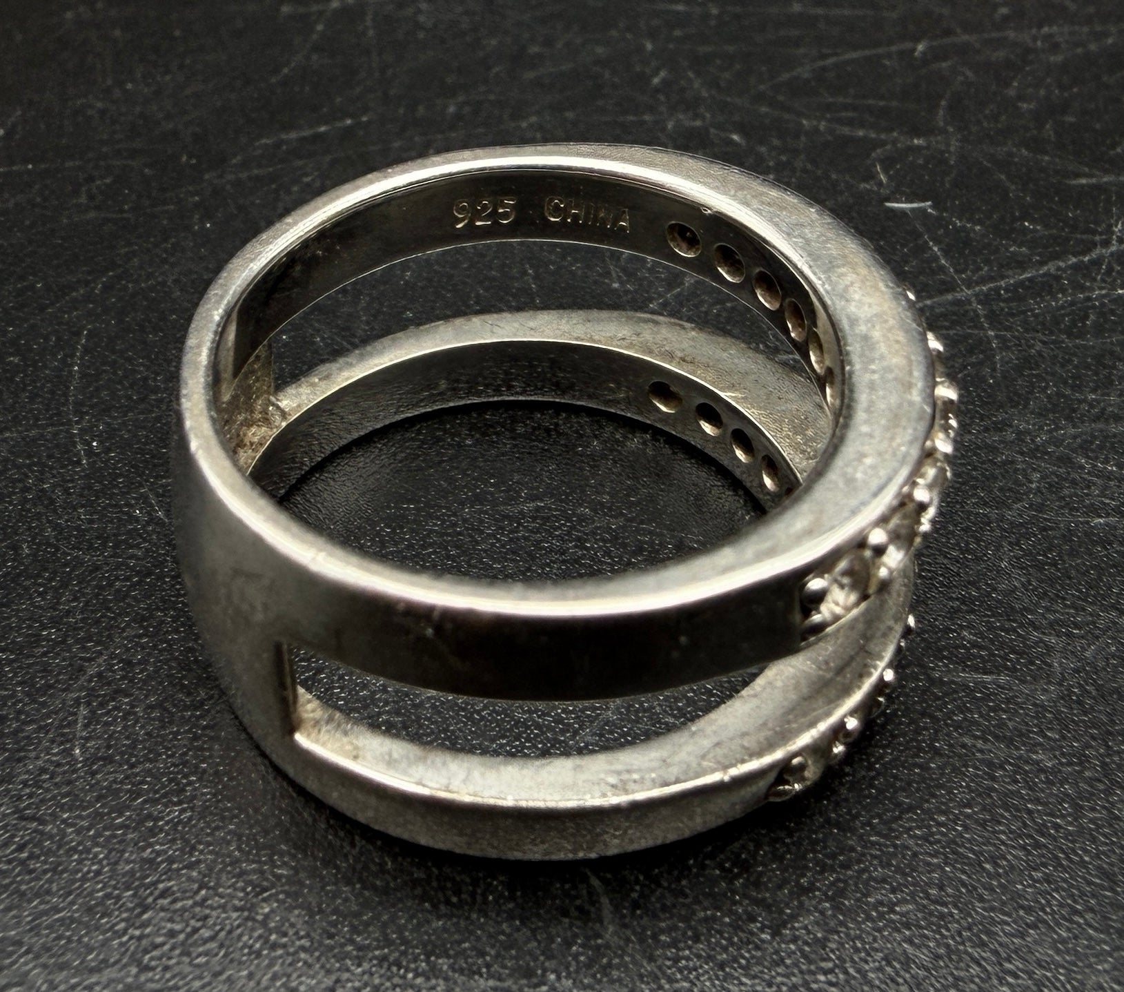 Vintage Sterling Silver Cubic Zirconia Double Band Ring - Size 5.75