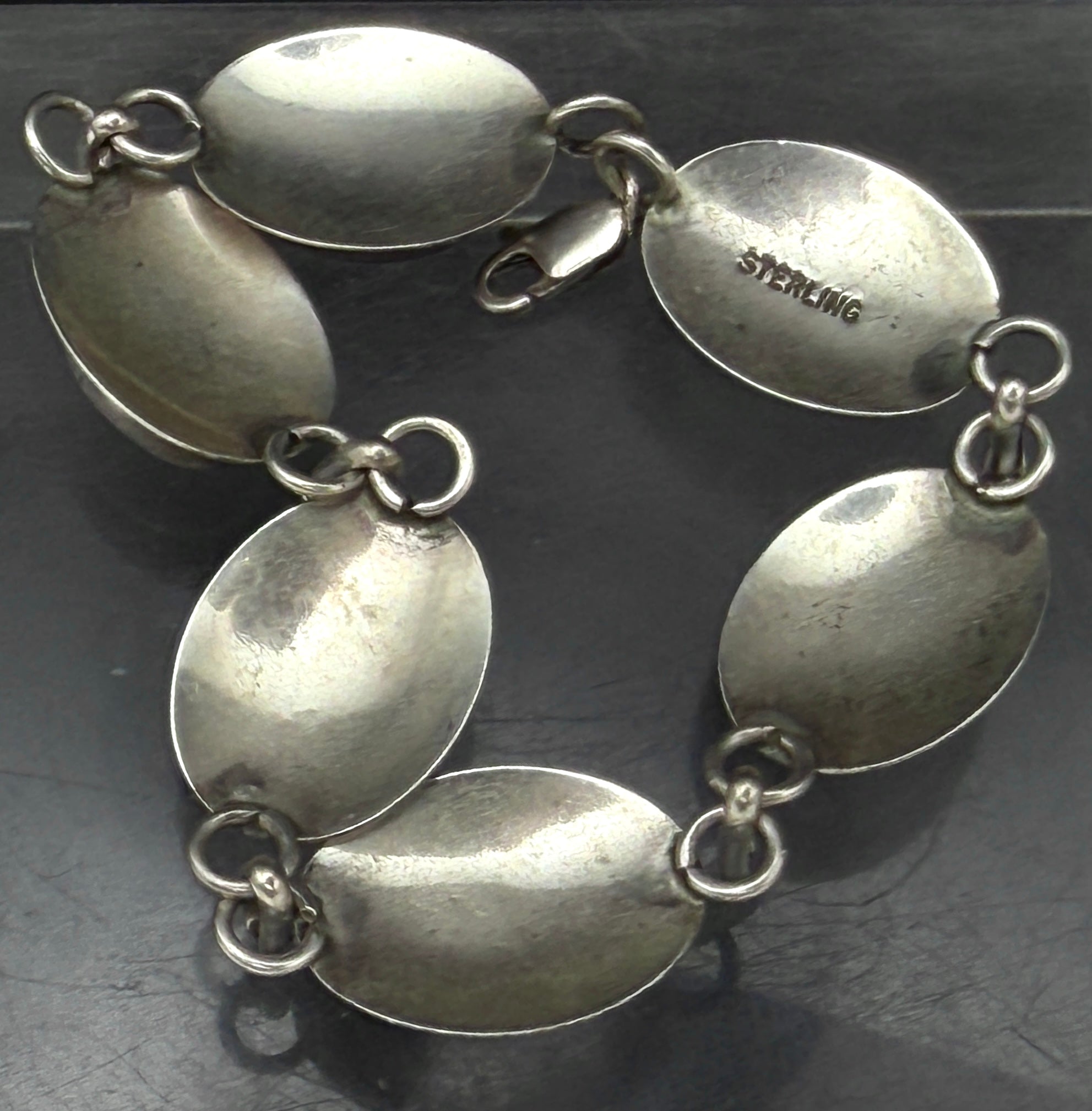 Vintage Handmade Black Onyx and Sterling Silver Links Bracelet - 8"