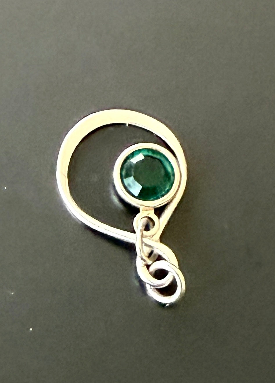 Vintage Sterling Silver Green Rhinestone Dangle Charm/Pendant
