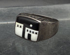 Vintage Handcrafted Sterling Silver Inlaid Pueblo "Storyteller" Ring - Size 10.75