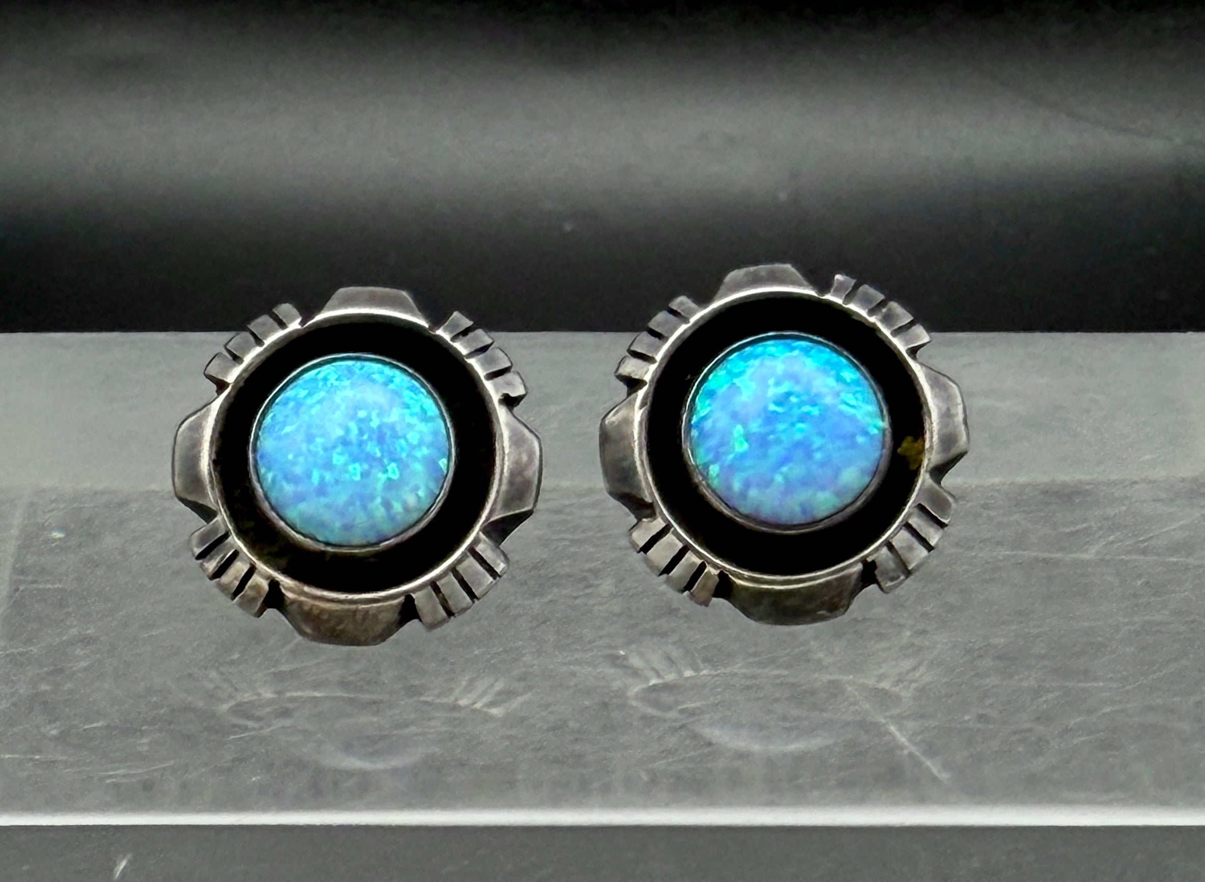 Vintage Handmade Southwestern Style Sterling Silver Opal Earrings