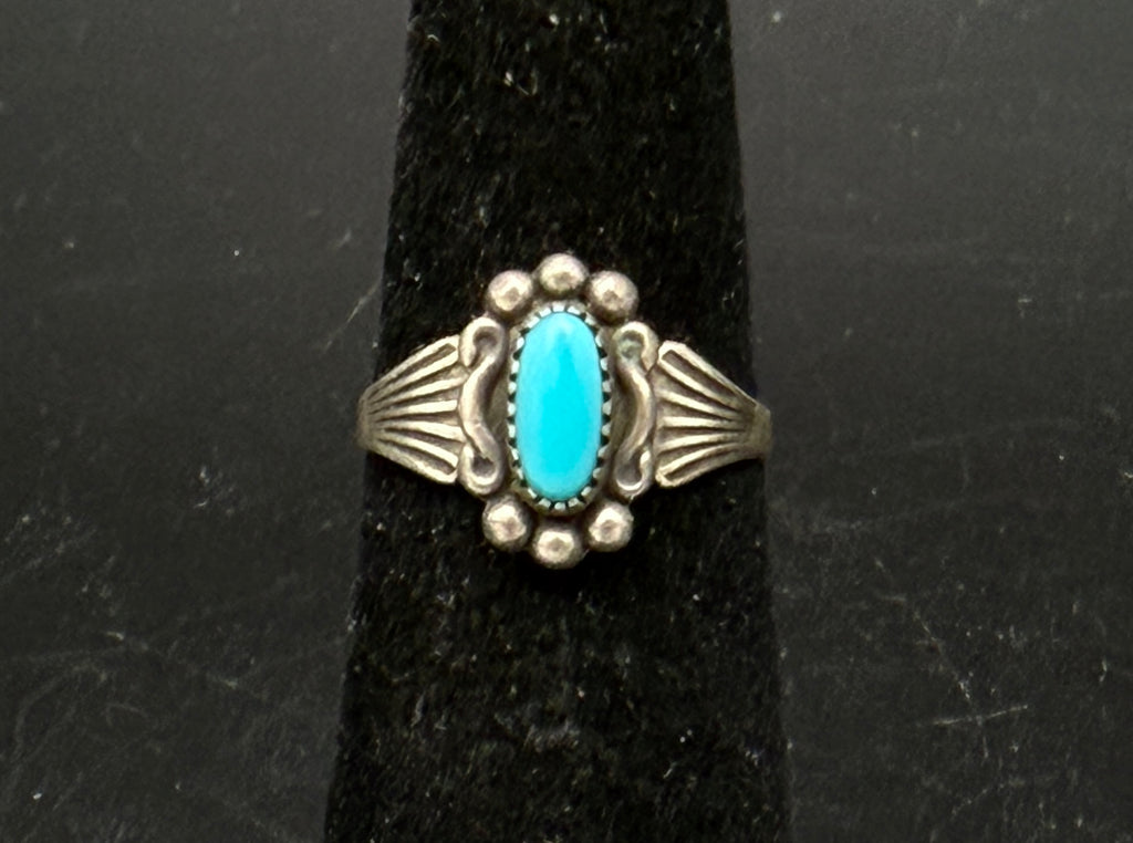 Vintage Turquoise Sterling Silver Spinner Ring - Size 4.25